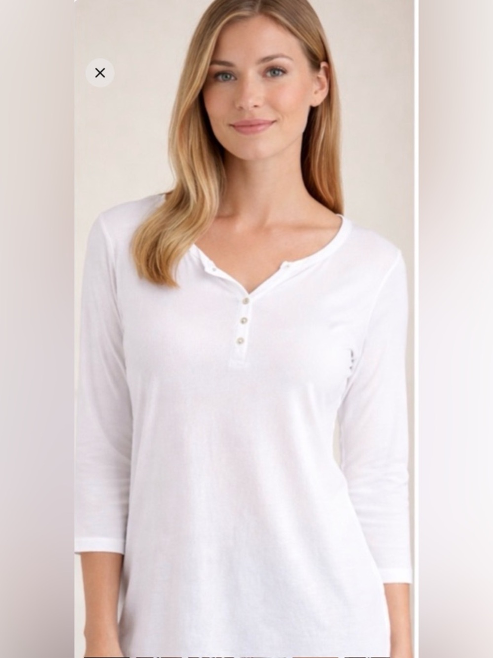 Karen Scott White Henley Top Size L 3/4 Sleeve Casual Basic